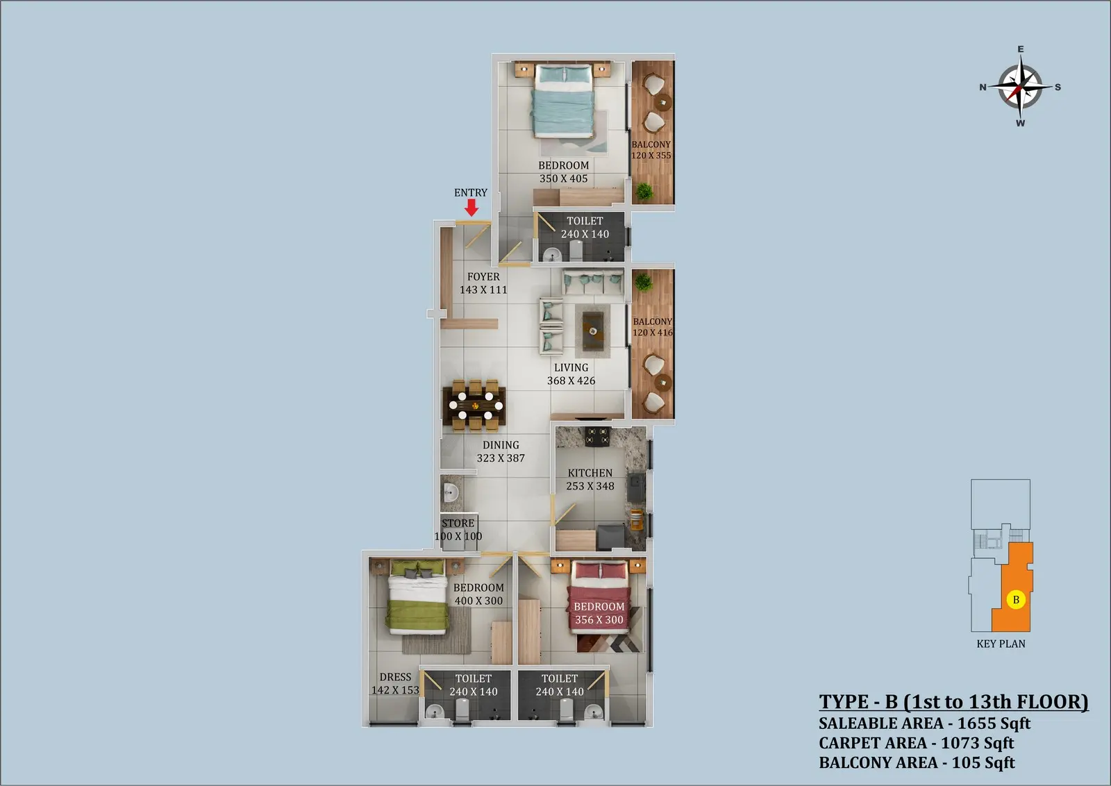 3 BHK Floor Plan